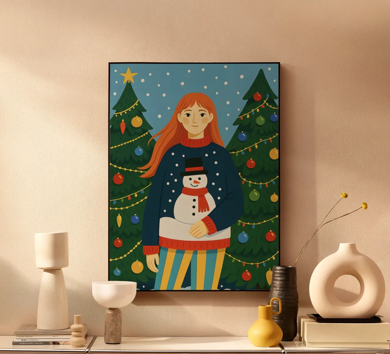 MUJER TRANQUILA EN NAVIDAD metacrilato de CHRISTMAS ART