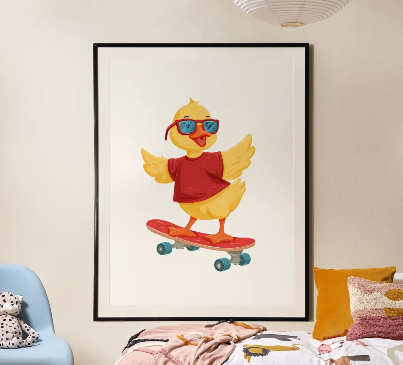 Cool Baby Chicken poster with wooden frame by HookASmile