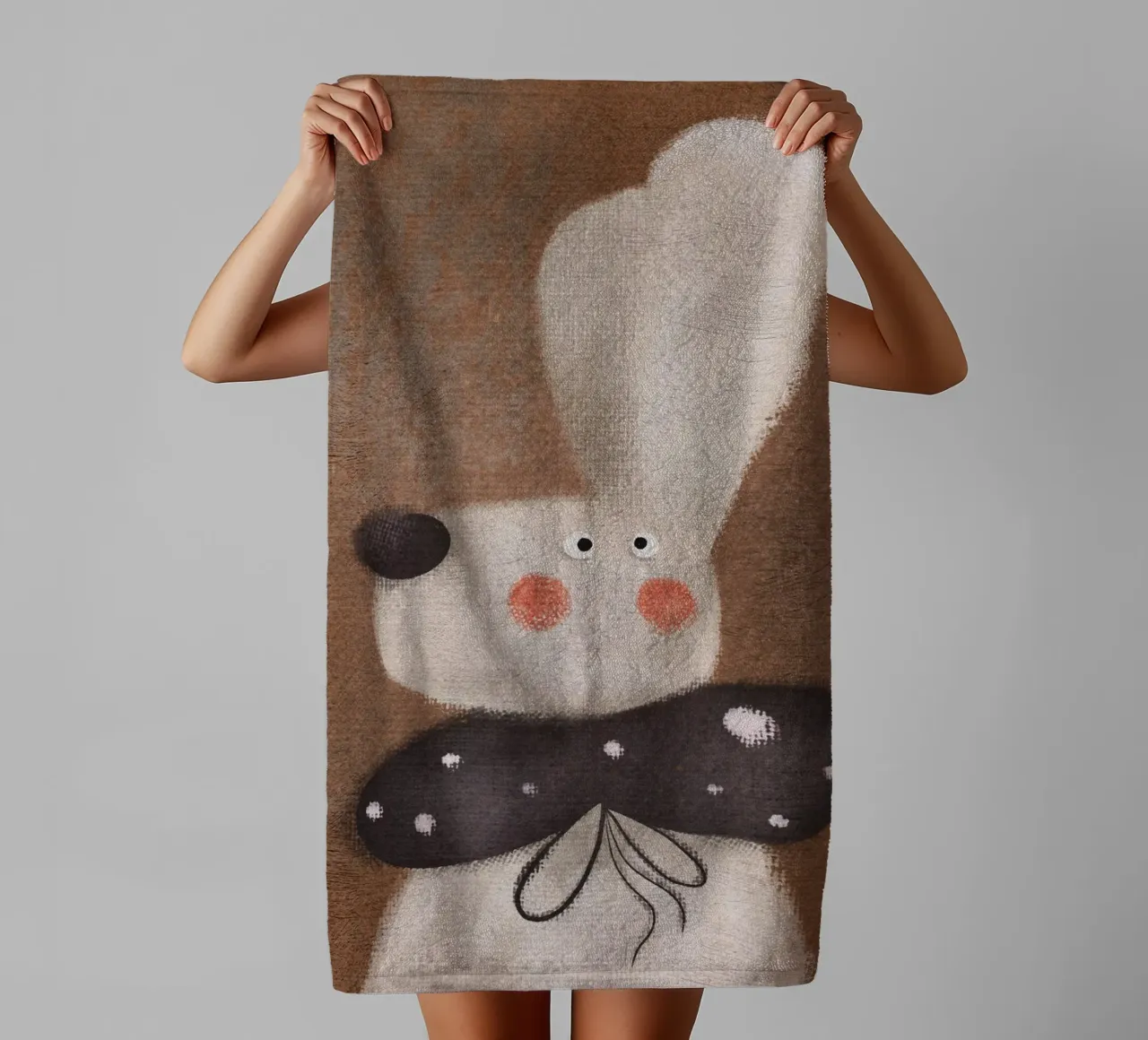 Nelli Suneli - Rabbit with a Bow towel by The Artcircle