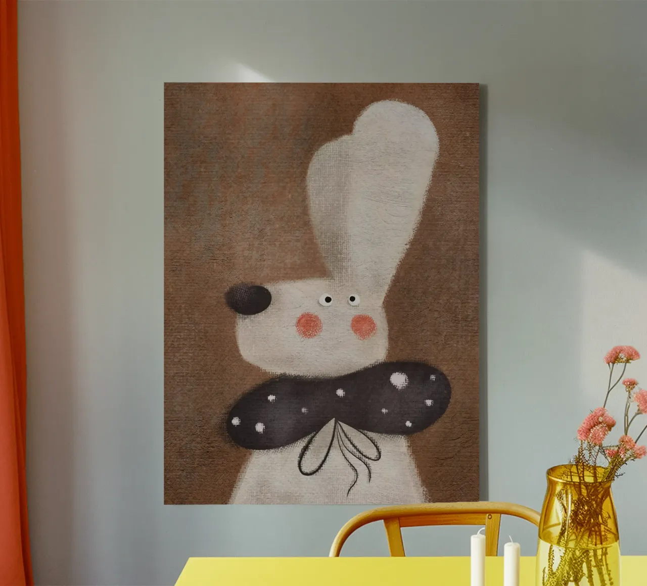 Nelli Suneli - Rabbit with a Bow canvas with Floater frame by The Artcircle