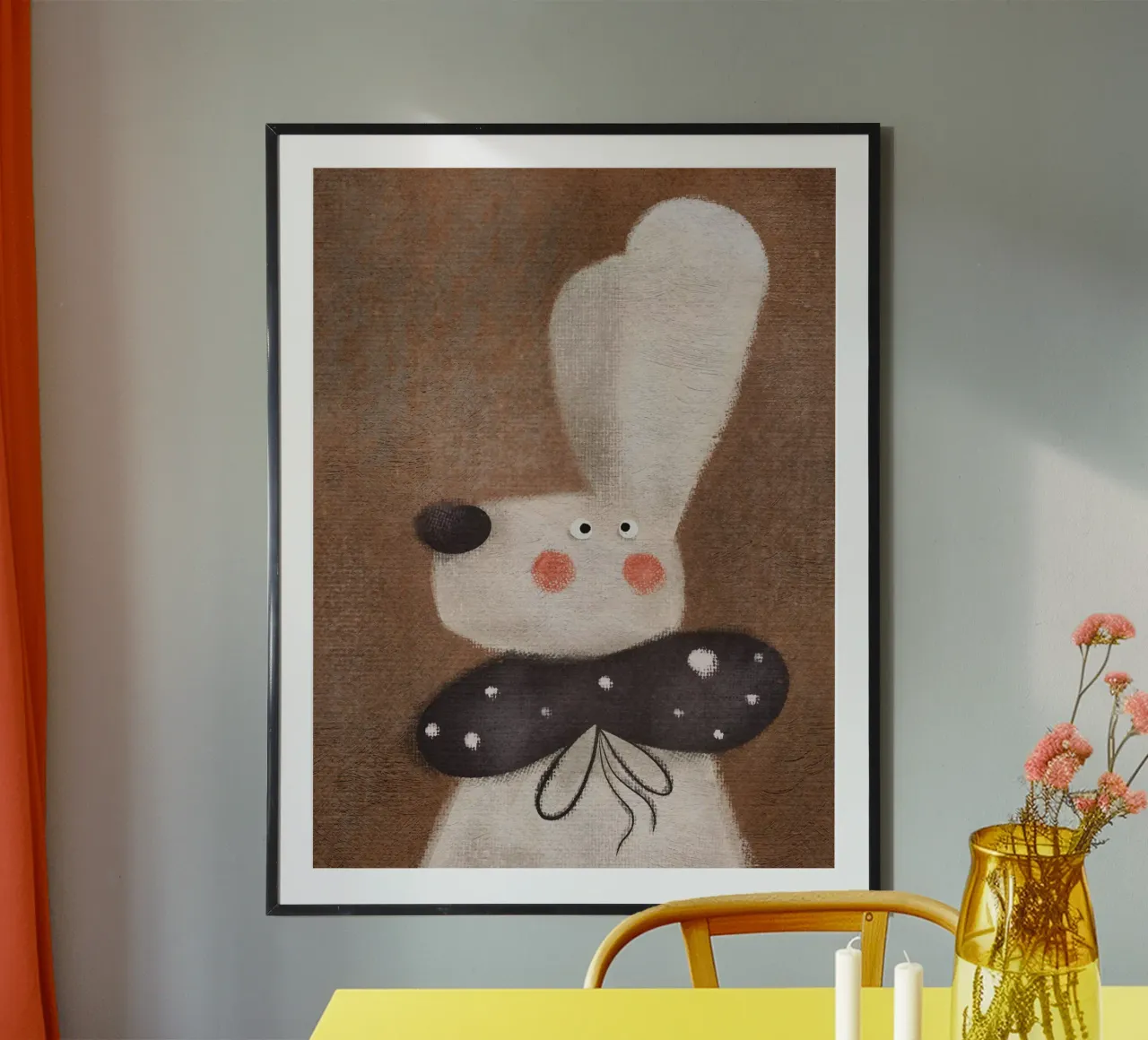 Nelli Suneli - Coniglio con il fiocco poster con telaio in alluminio da The Artcircle
