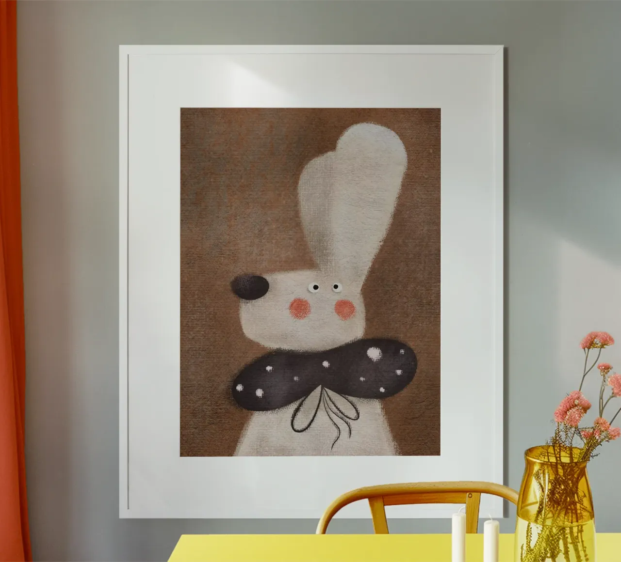 Nelli Suneli - Coniglio con il fiocco poster con telaio in alluminio da The Artcircle