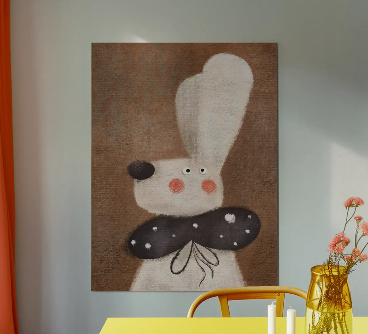 Nelli Suneli - Coniglio con il fiocco poster con telaio in alluminio da The Artcircle