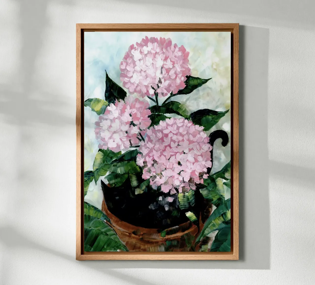 Potted pink hydrangeas tela con Cornice a cassetta da blursbyai