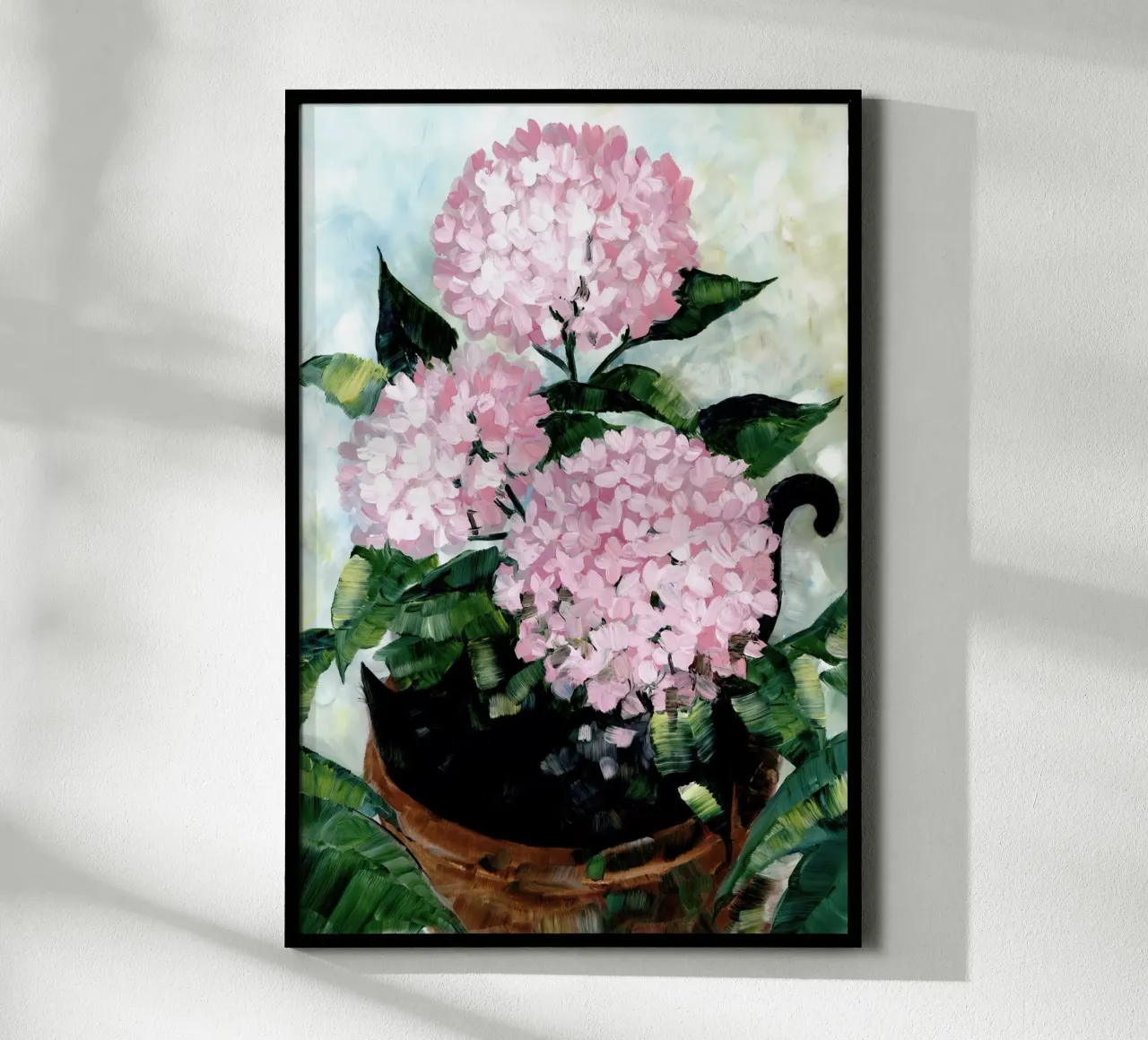 Potted pink hydrangeas poster da blursbyai