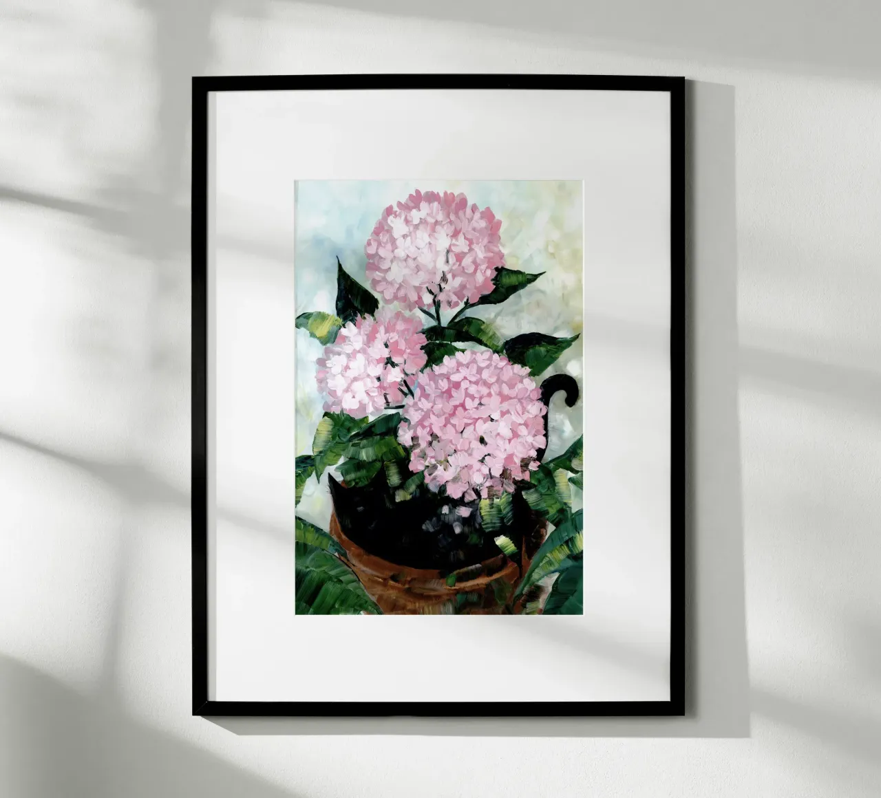 Potted pink hydrangeas poster da blursbyai