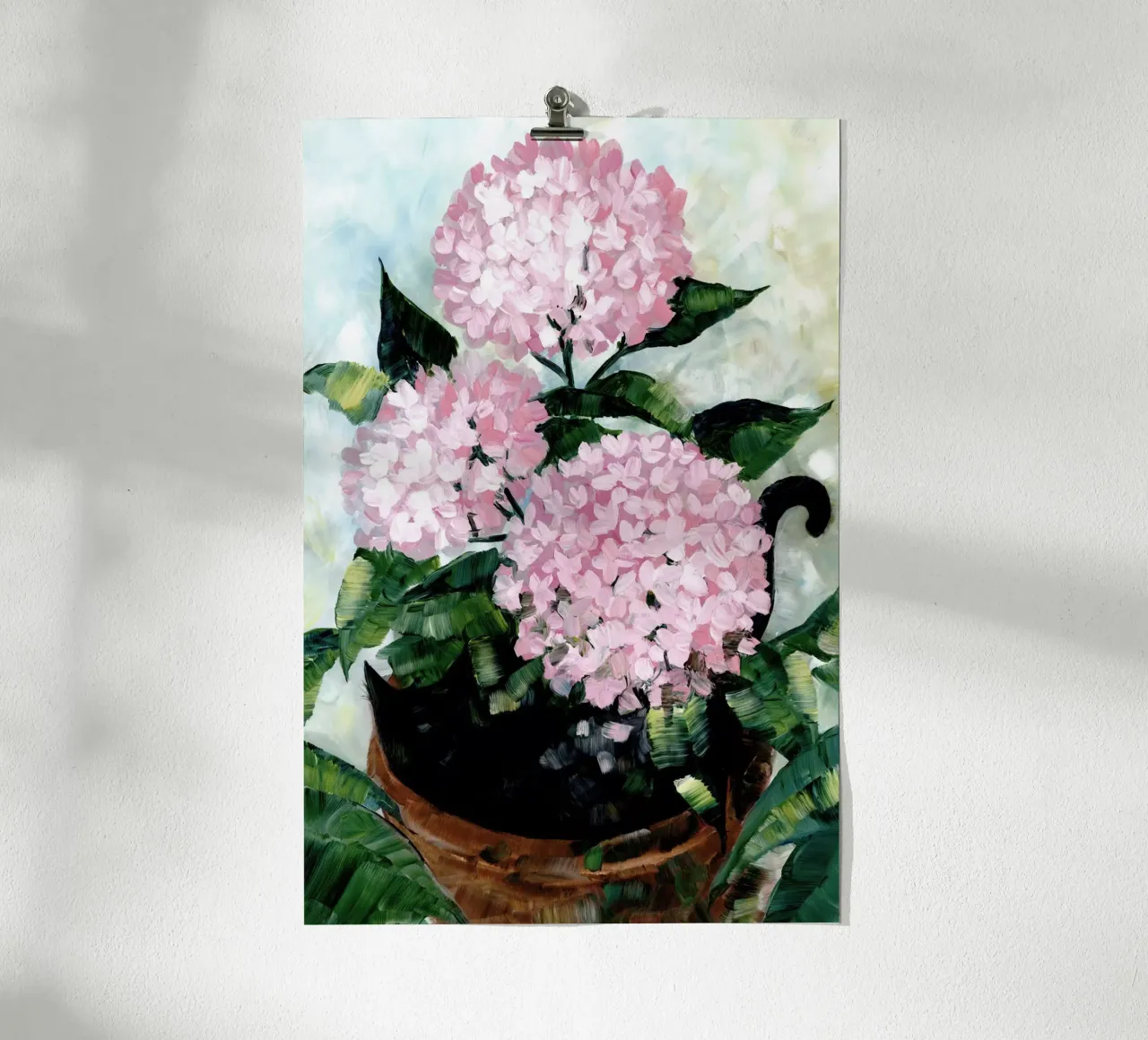 Potted pink hydrangeas poster da blursbyai