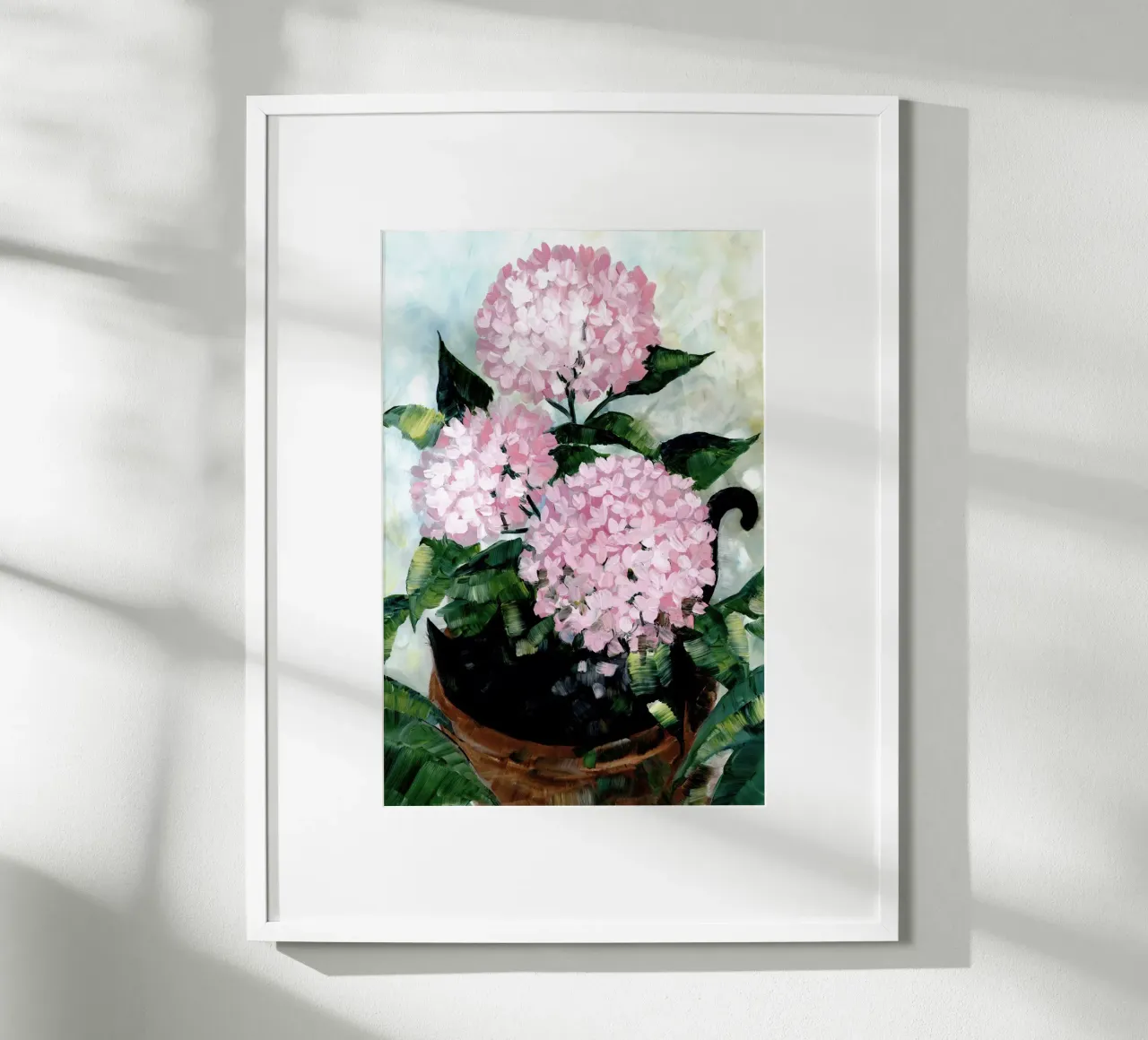 Potted pink hydrangeas poster da blursbyai