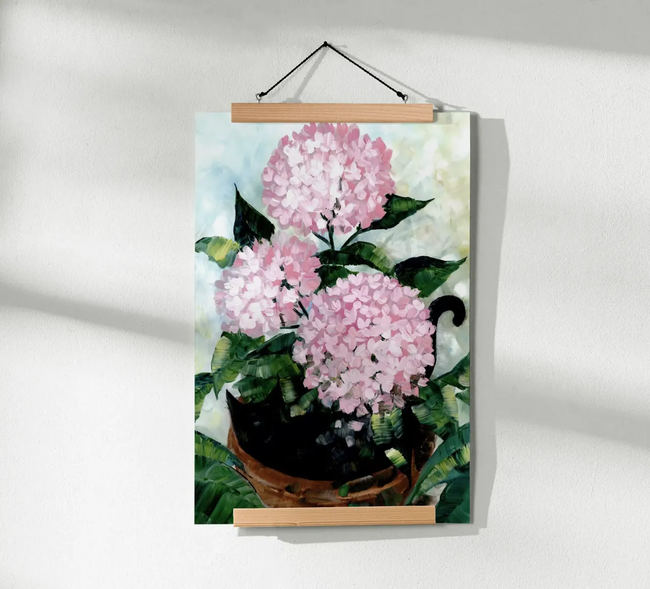 Potted pink hydrangeas poster da blursbyai