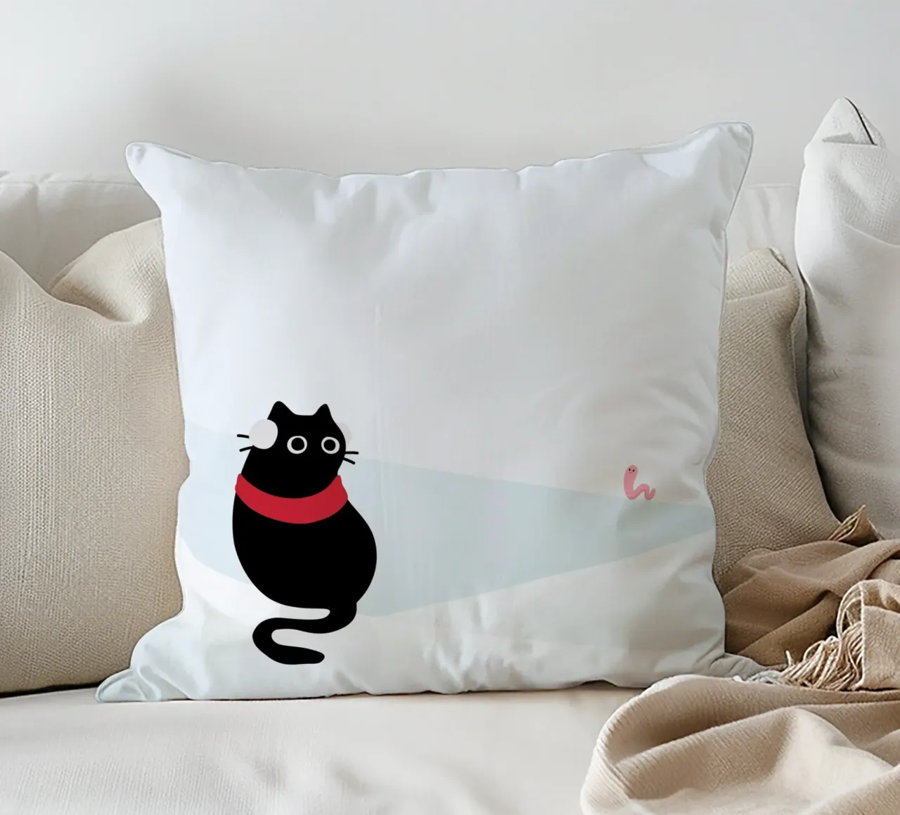 Gatto e verme #1 cuscino da Hightown Design