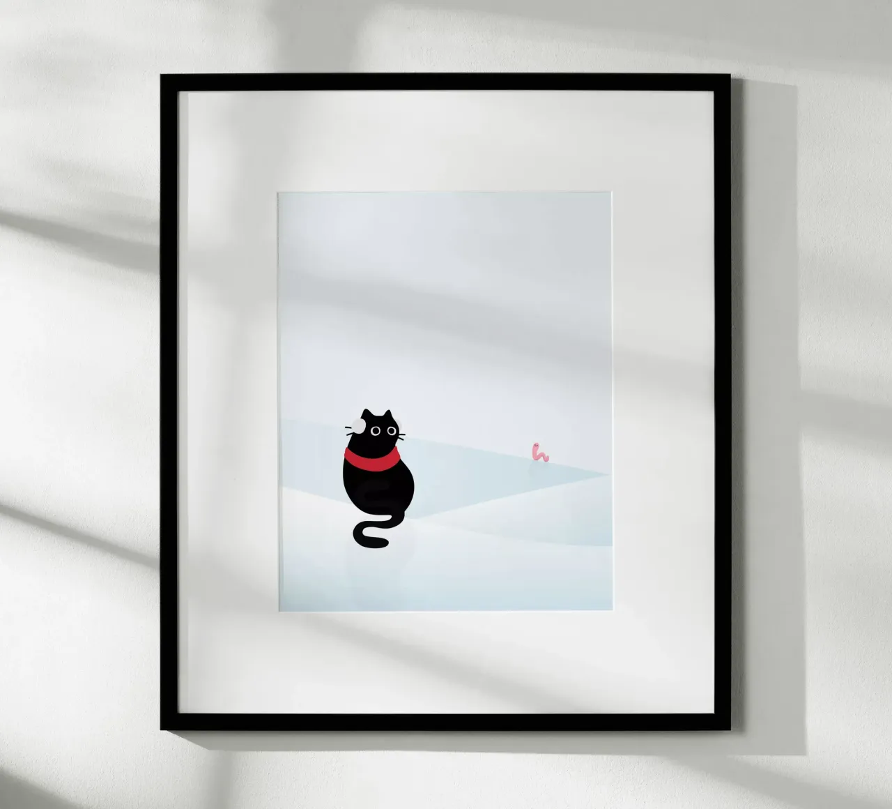 Gatto e verme #1 poster con telaio in legno da Hightown Design