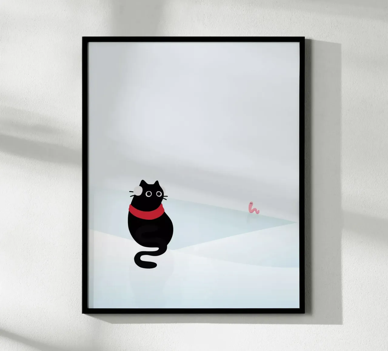 Gatto e verme #1 poster con telaio in legno da Hightown Design