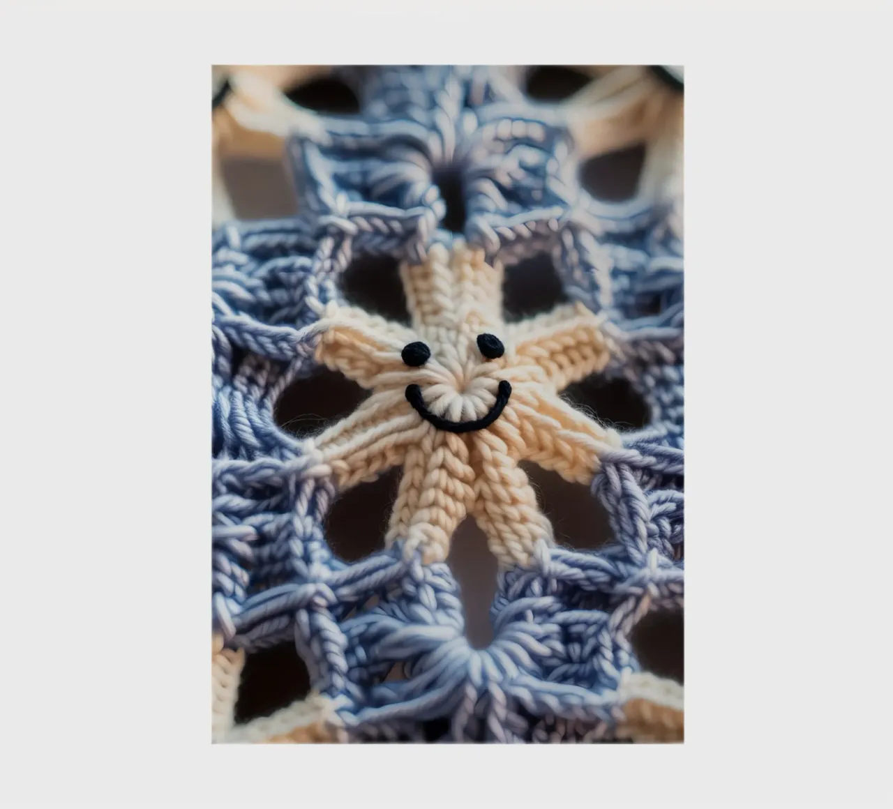 Crocheted Star with Smiling Face and Blue Pattern notebook by DesignDoodle