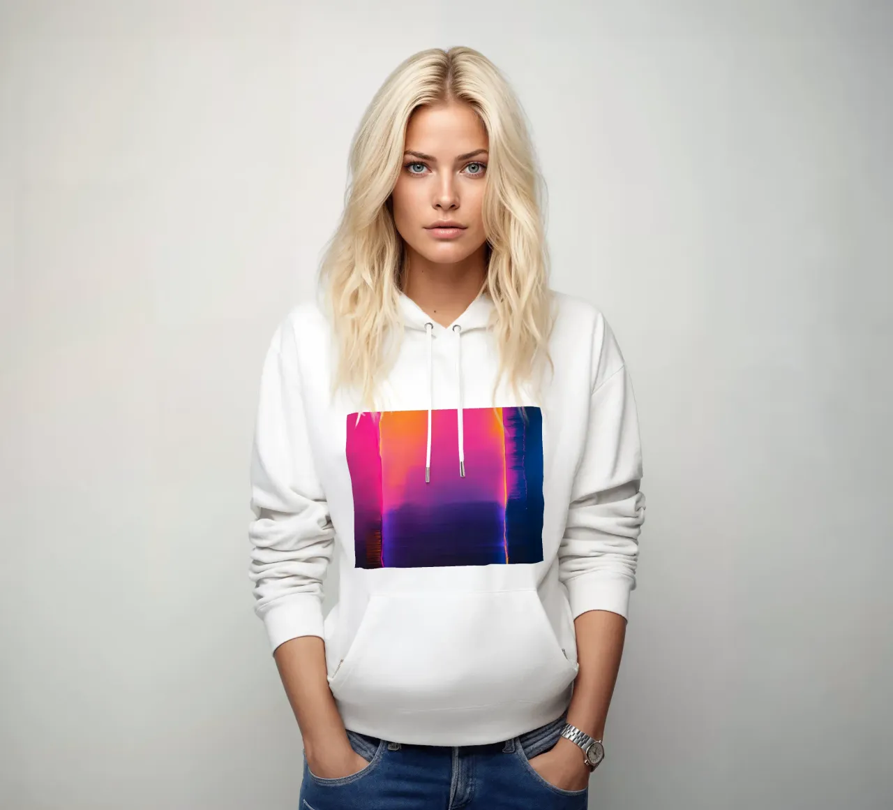 Astratto digitale glitch con tonalità rosa, arancione e viola felpa con cappuccio da DesignDoodle