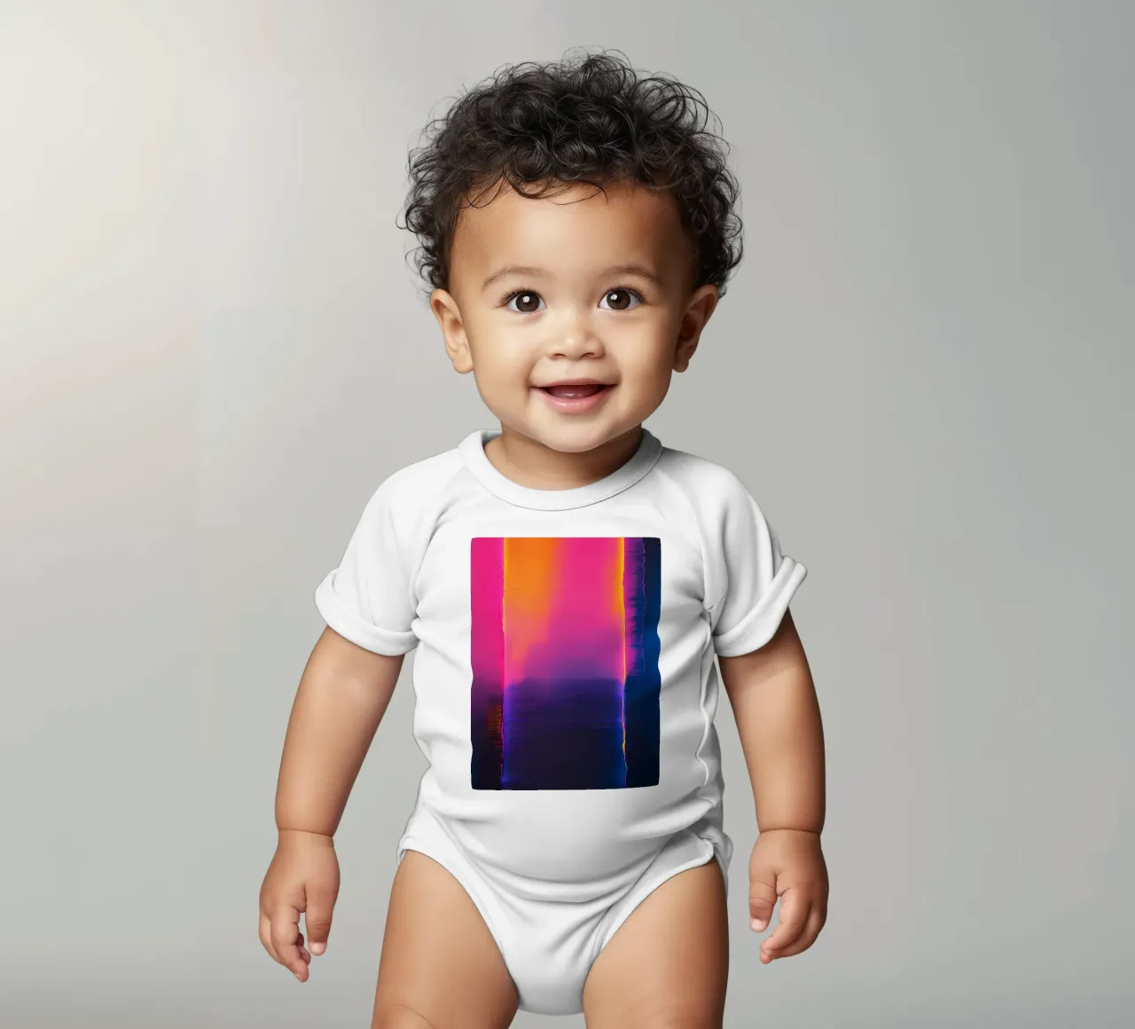 Astratto digitale glitch con tonalità rosa, arancione e viola body neonato maniche corte da DesignDoodle
