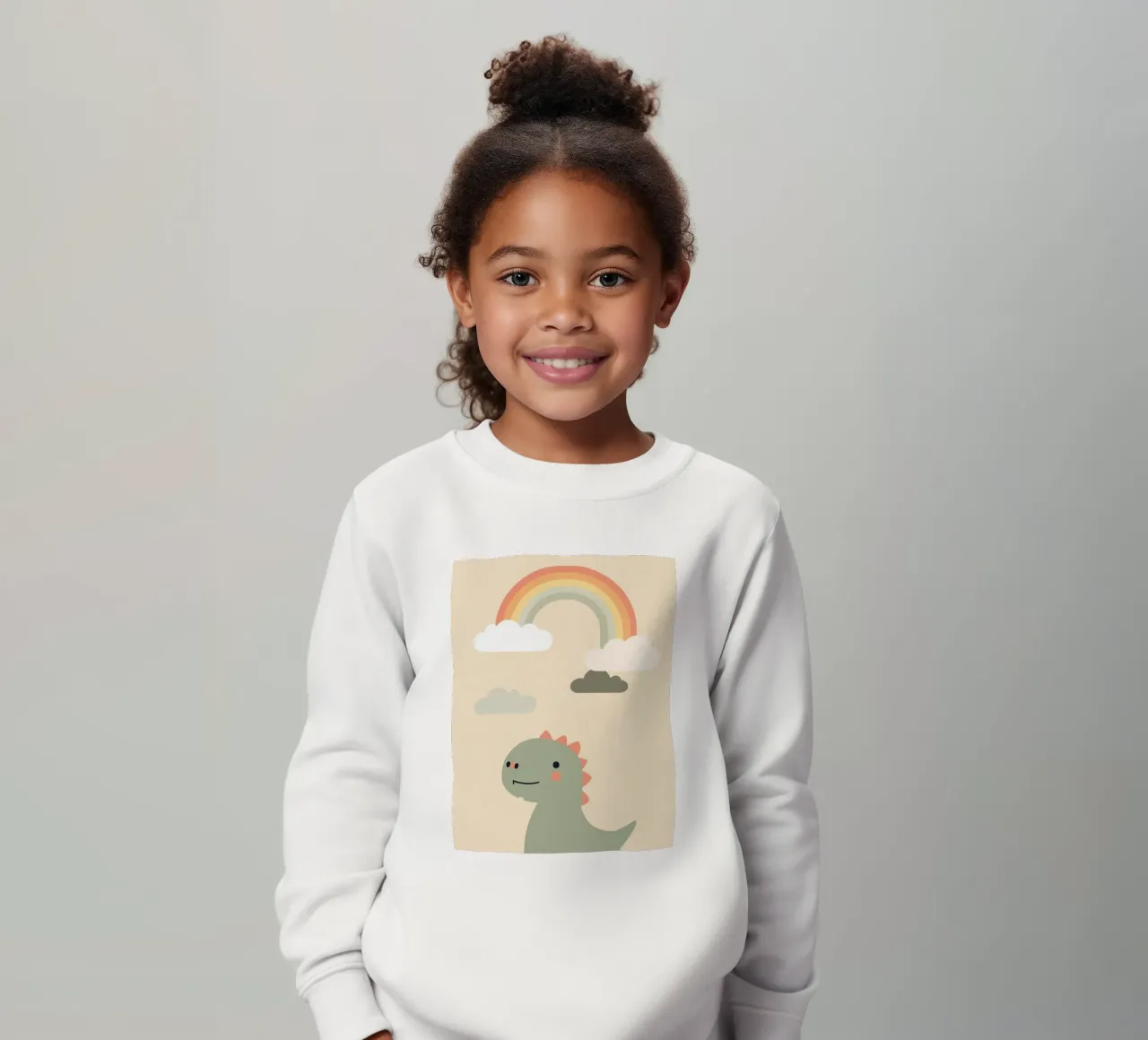 Illustrazione di un simpatico dinosauro e di un arcobaleno felpa bambino da DesignDoodle