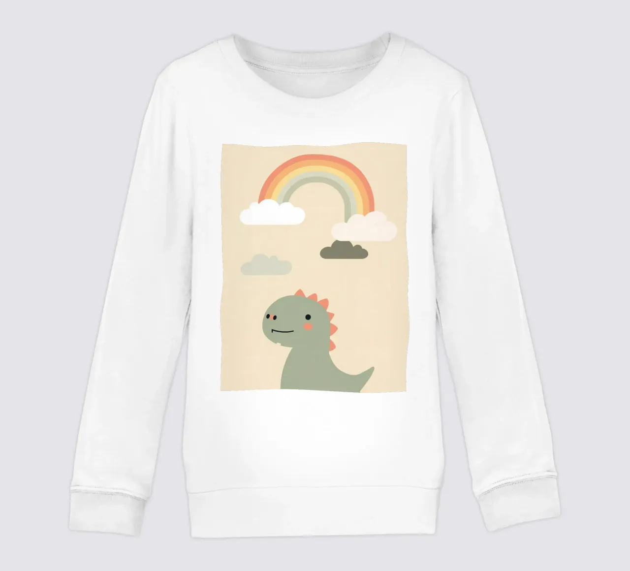 Illustrazione di un simpatico dinosauro e di un arcobaleno felpa bambino da DesignDoodle