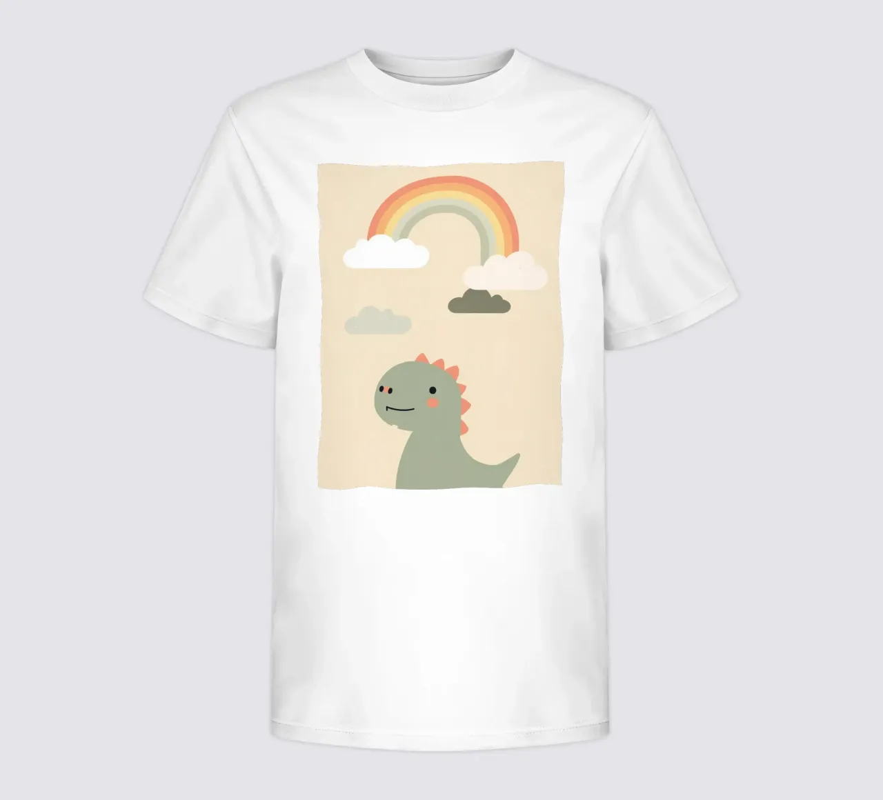 Illustrazione di un simpatico dinosauro e di un arcobaleno t-shirt bambini da DesignDoodle