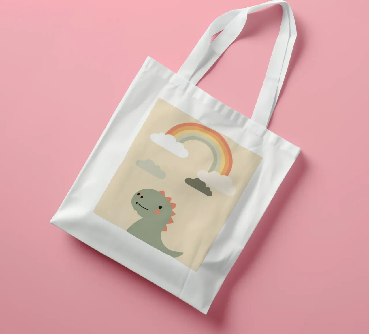 Illustrazione di un simpatico dinosauro e di un arcobaleno borsa in juta da DesignDoodle