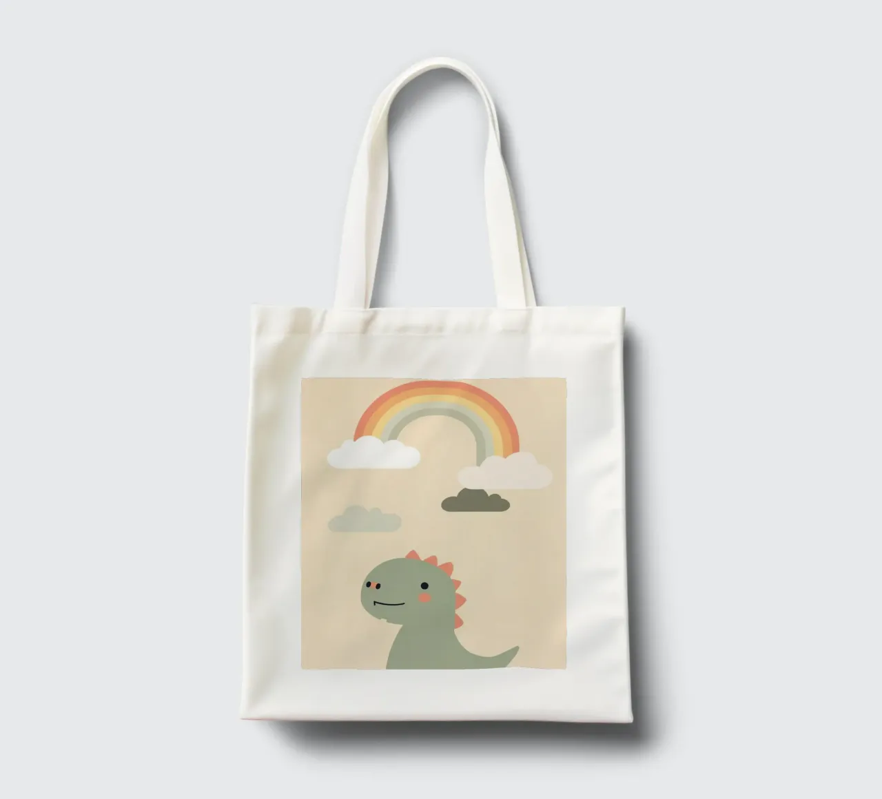 Illustrazione di un simpatico dinosauro e di un arcobaleno borsa in juta da DesignDoodle