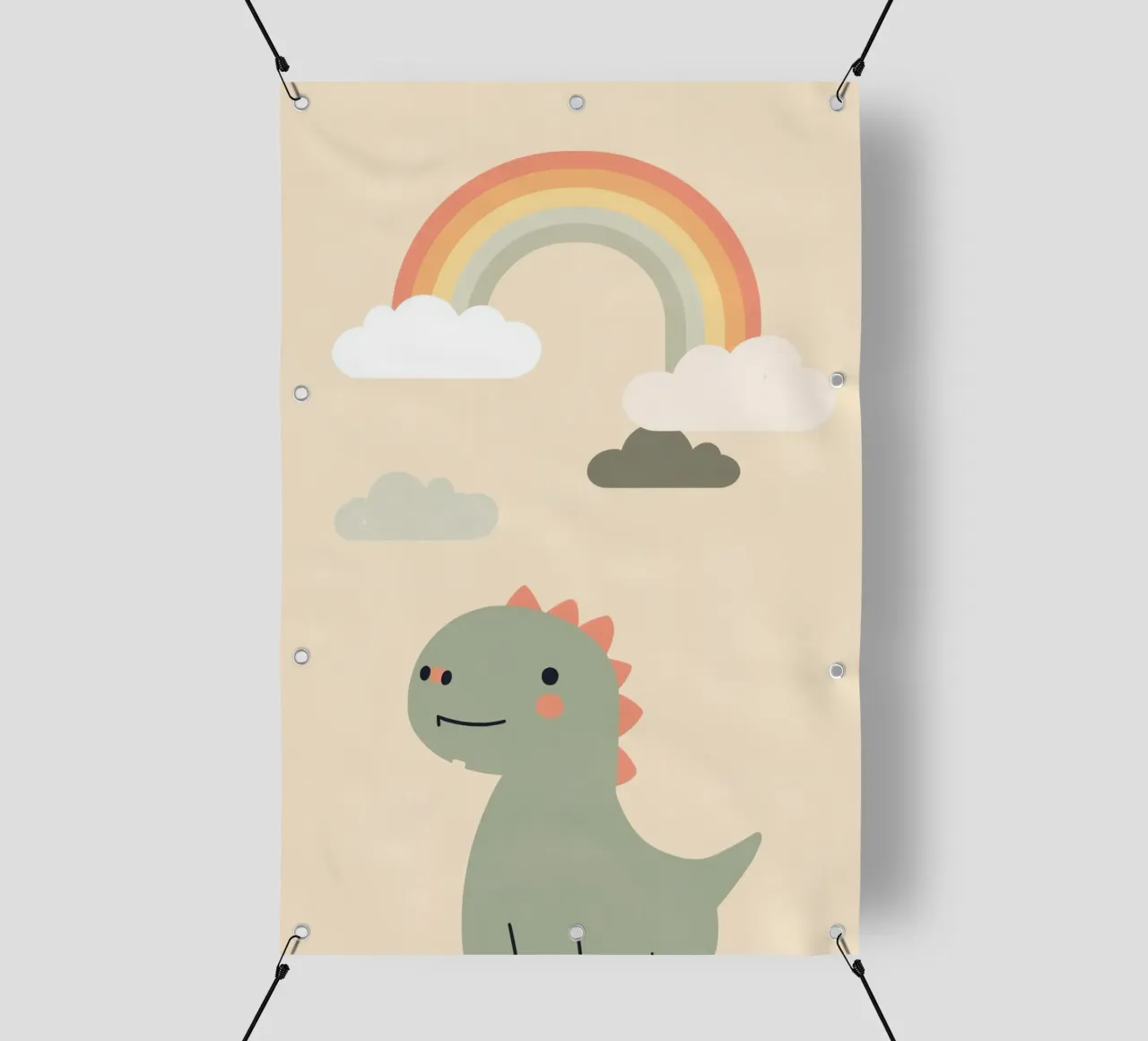 Illustrazione di un simpatico dinosauro e di un arcobaleno telo in pvc da DesignDoodle