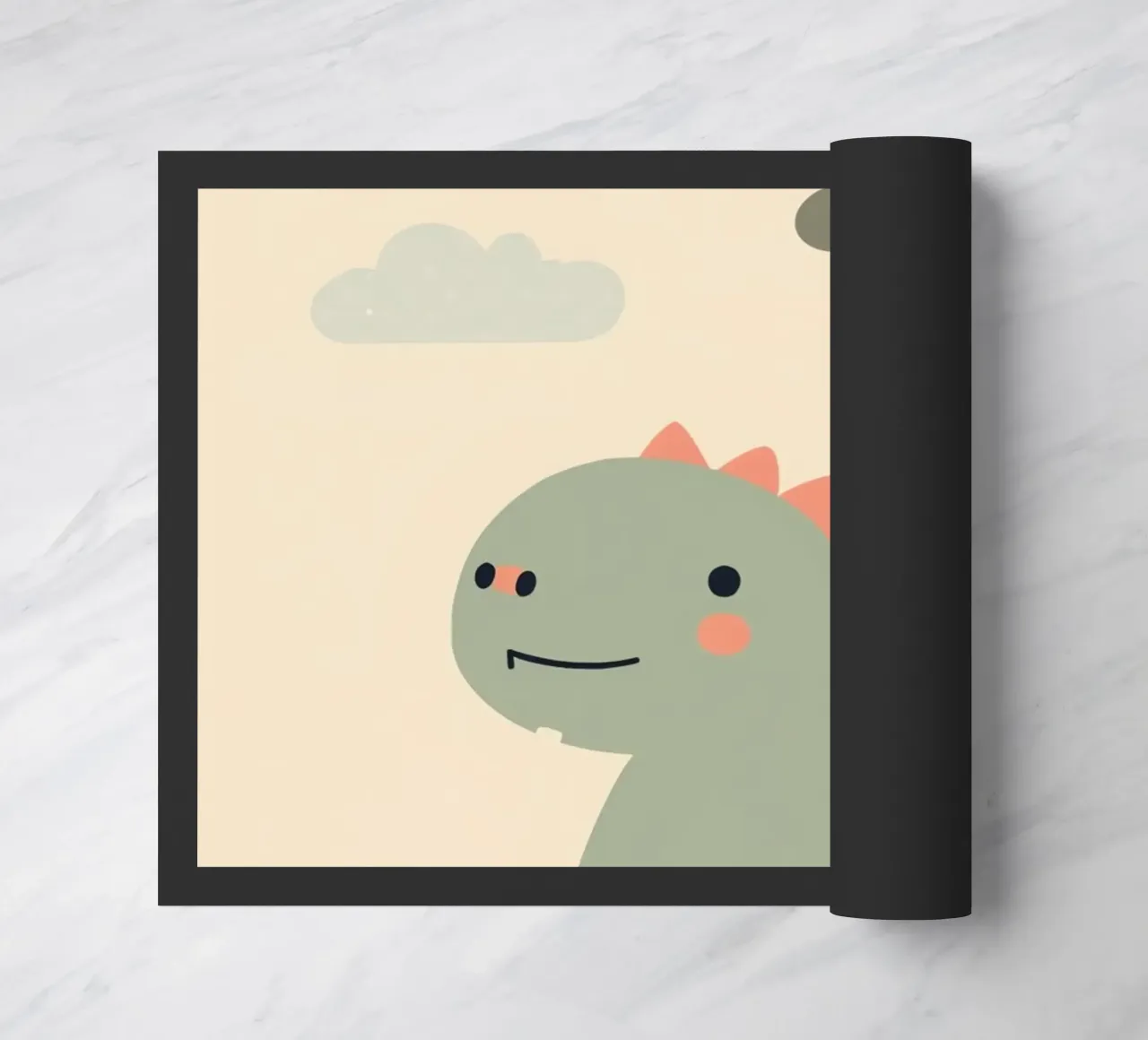 Illustrazione di un simpatico dinosauro e di un arcobaleno zerbino da DesignDoodle