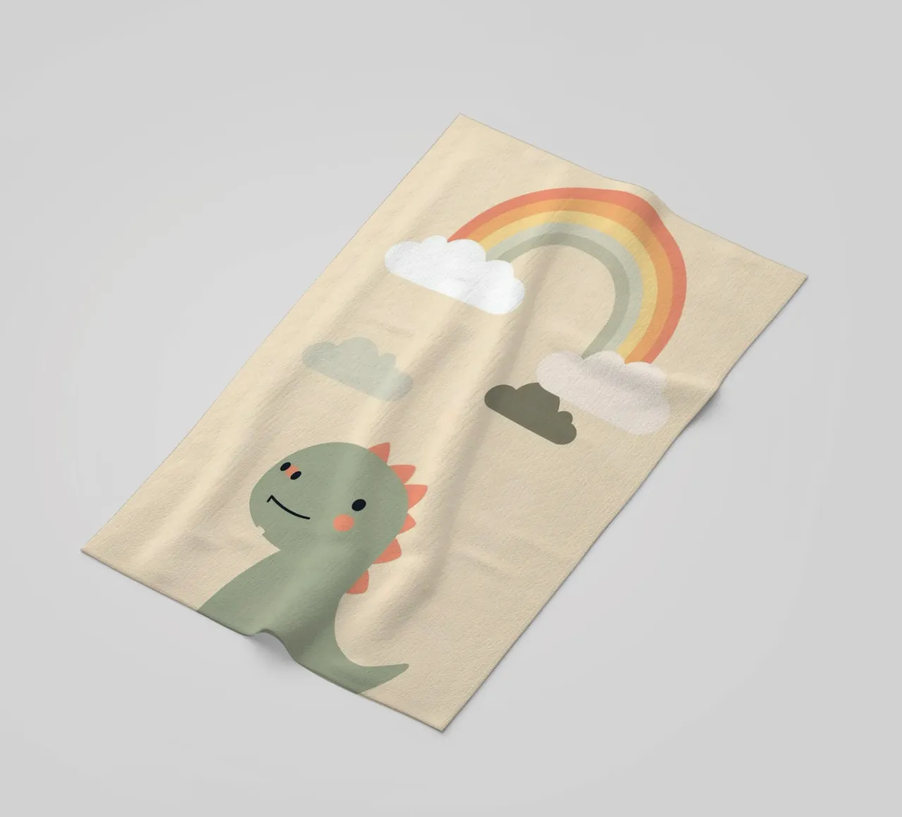Illustrazione di un simpatico dinosauro e di un arcobaleno telo mare da DesignDoodle