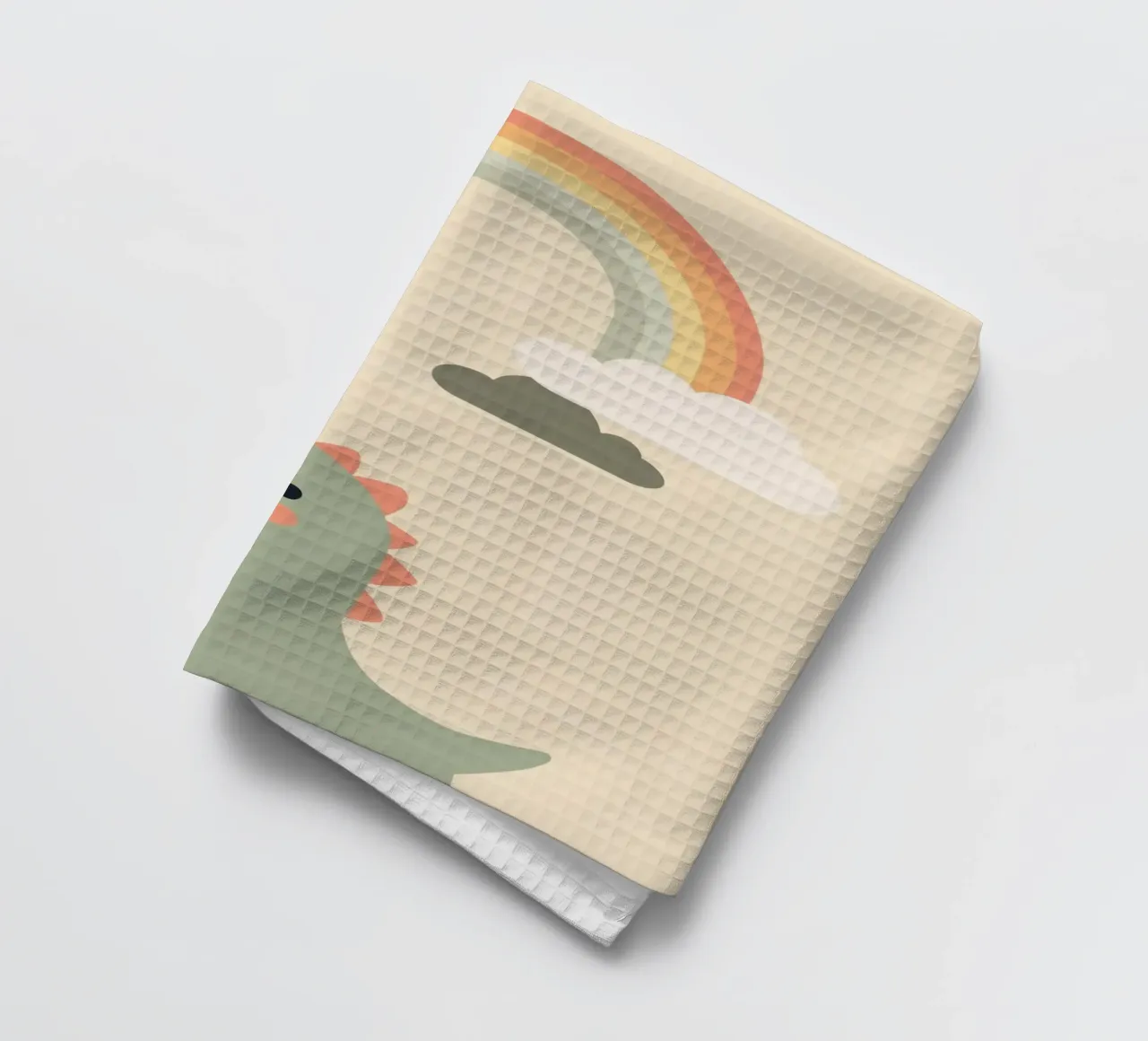 Illustration d'un mignon dinosaure et d'un arc-en-ciel torchon de DesignDoodle