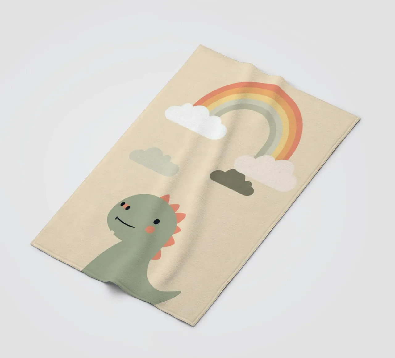 Illustrazione di un simpatico dinosauro e di un arcobaleno coperta in pile da DesignDoodle