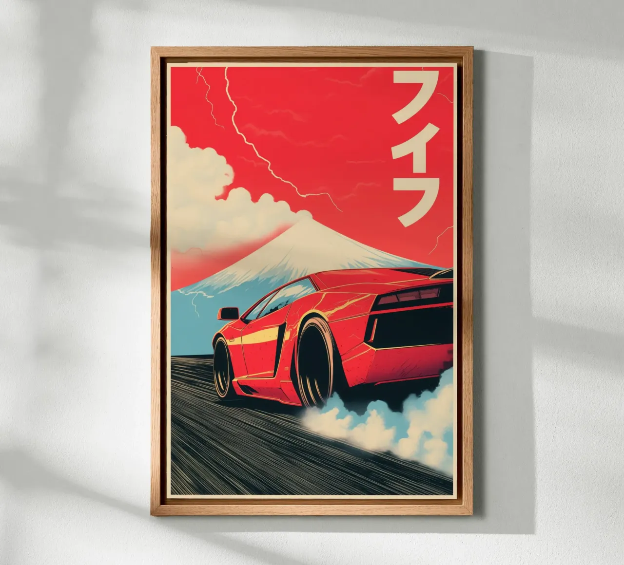 Roter Lamborghini in Japan | Cool Retro Car Art alu-dibond by Autofocus