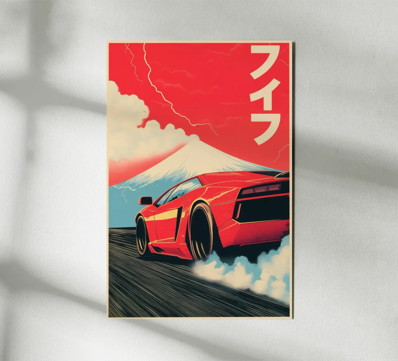 Roter Lamborghini in Japan | Cool Retro Car Art alu-dibond by Autofocus