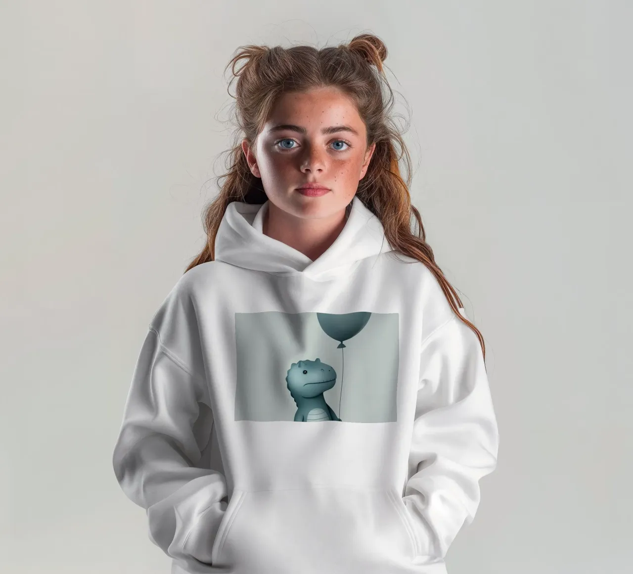 Dinosauro con in mano un palloncino felpa bambino con cappuccio da DesignDoodle