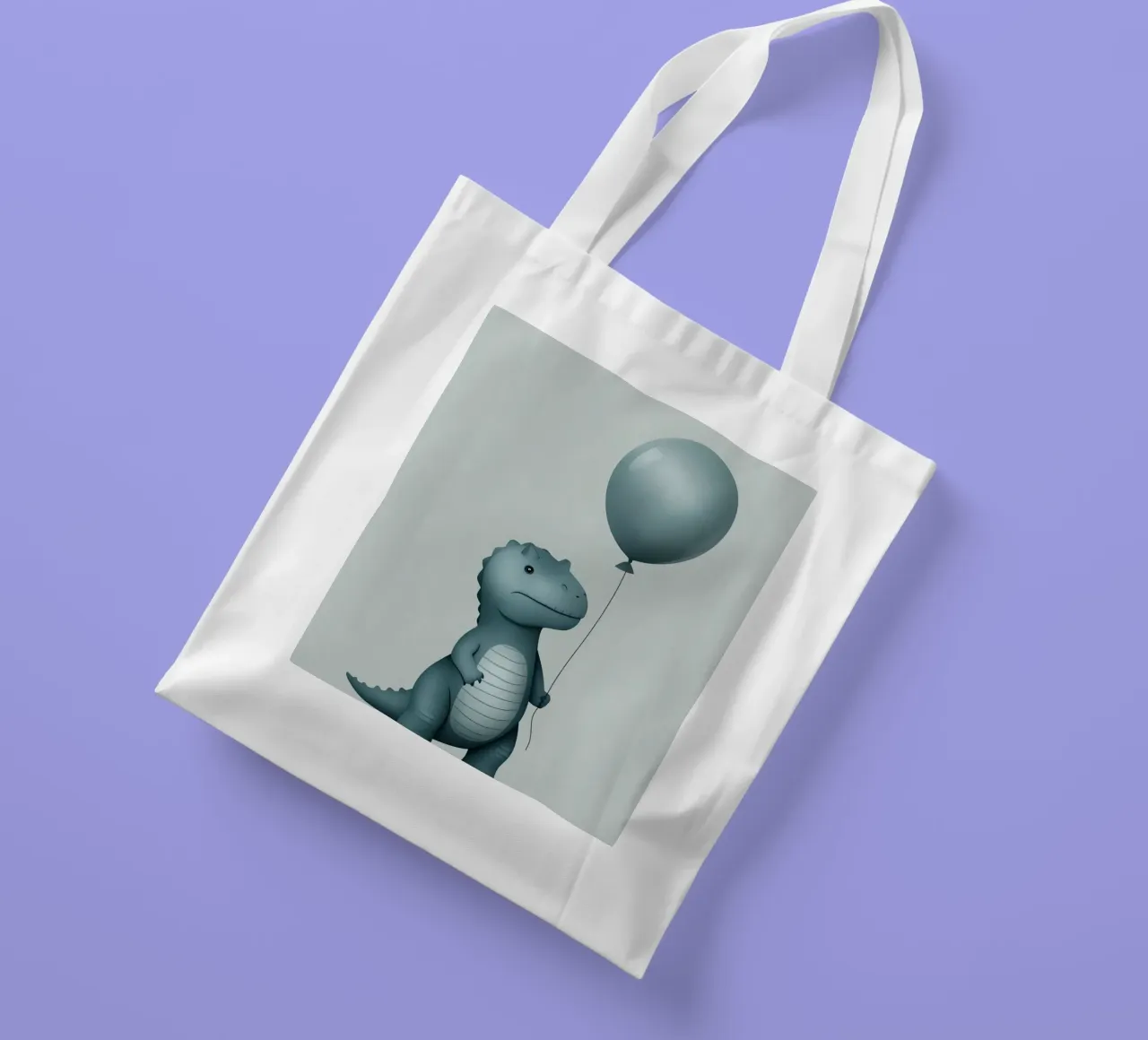 Dinosauro con in mano un palloncino borsa in juta da DesignDoodle