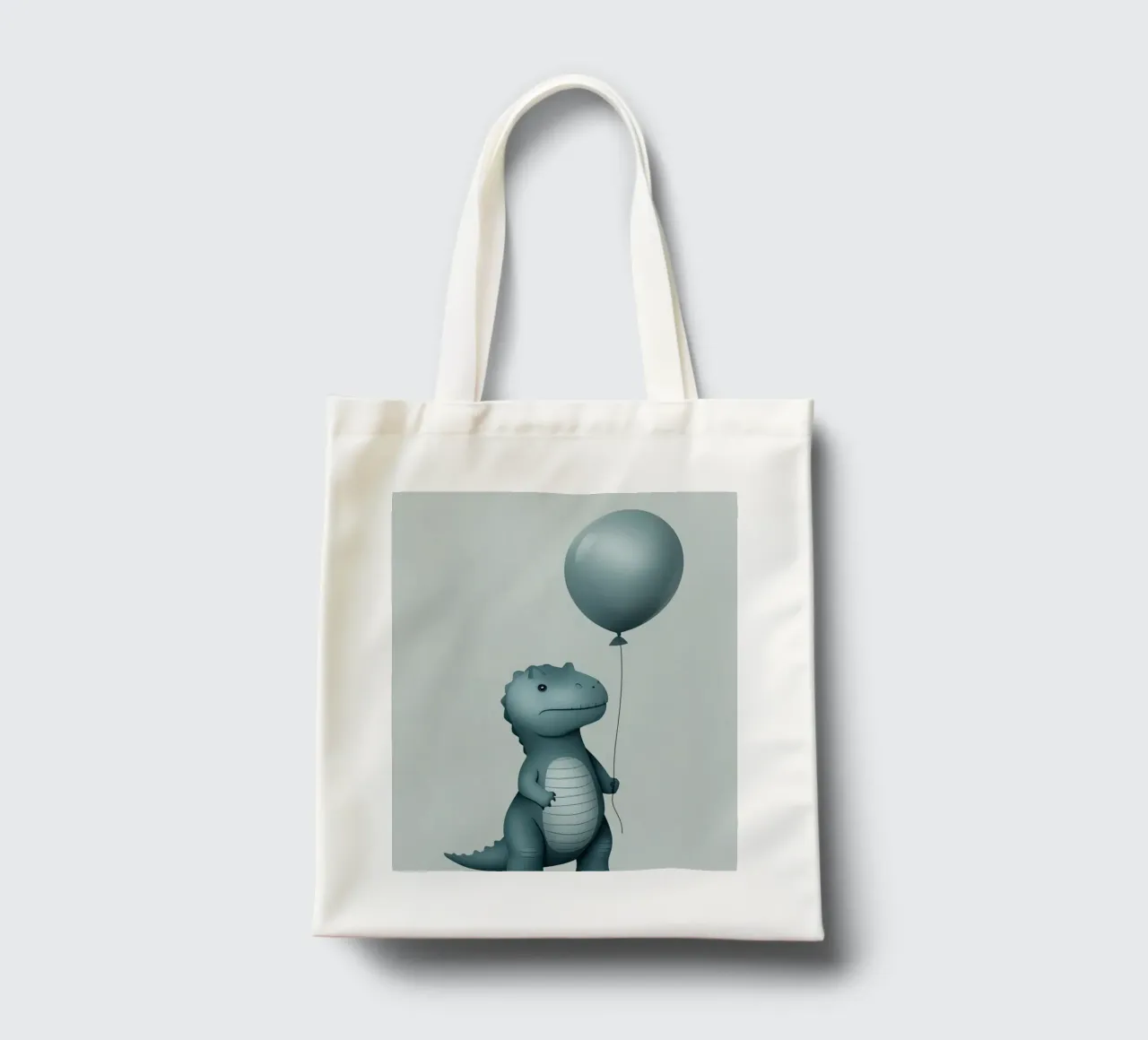 Dinosauro con in mano un palloncino borsa in juta da DesignDoodle