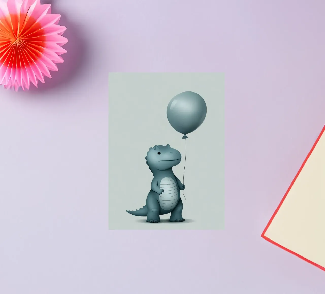 Dinosauro con in mano un palloncino adesivo da DesignDoodle