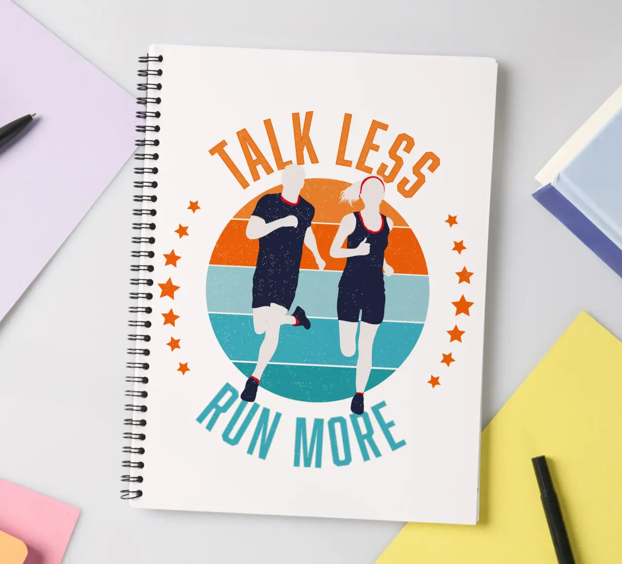 Less blah blah blah, more running. Funny motivational slogan spiral notebook by CalliLetters