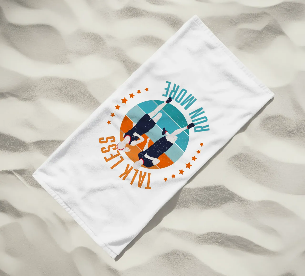 Less blah blah blah, more running. Funny motivational slogan beach towel by CalliLetters