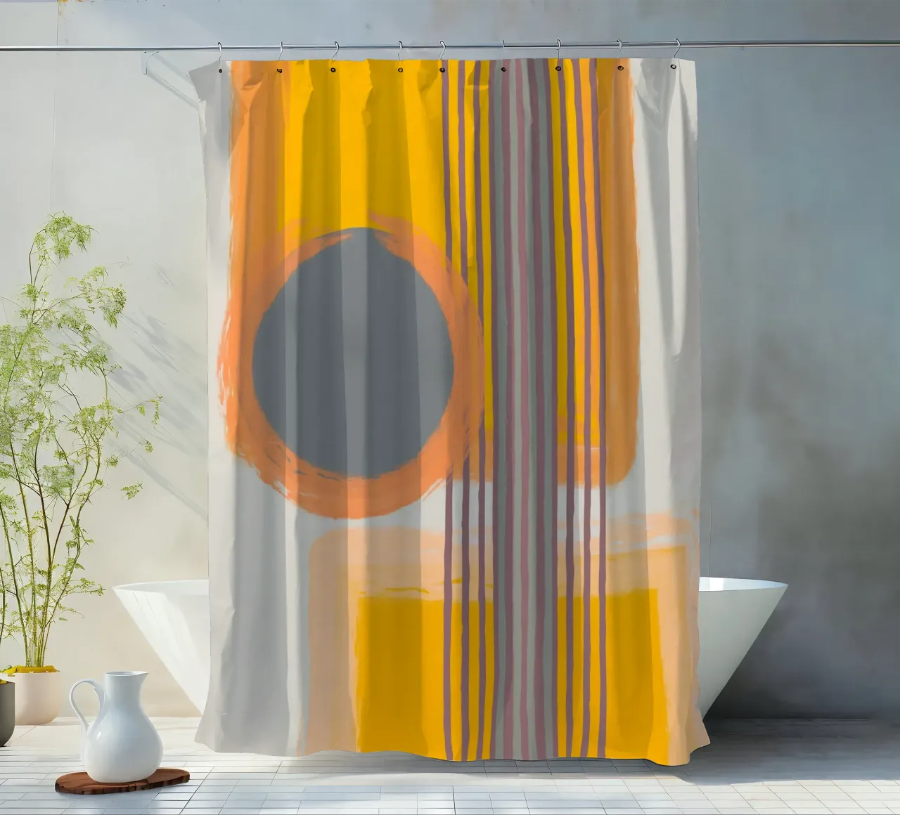 Abstract composition in yellow and gray Duschvorhang von MirimoART