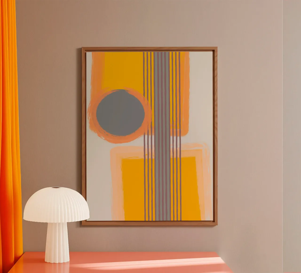 Abstract composition in yellow and gray Alu-Dibond von MirimoART