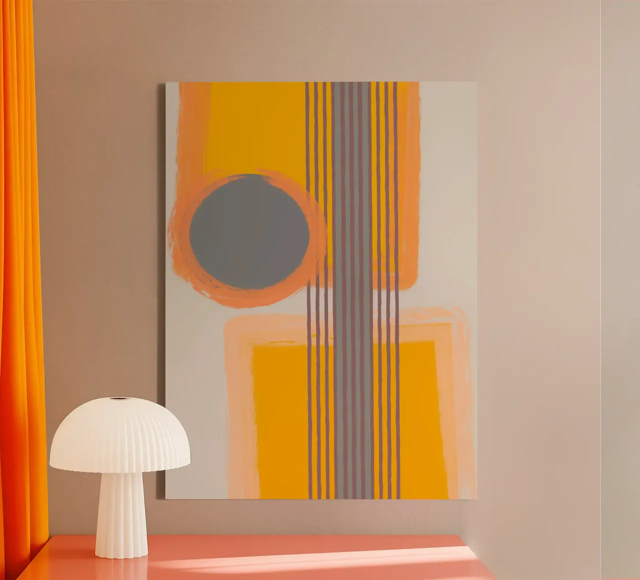 Abstract composition in yellow and gray Leinwand von MirimoART