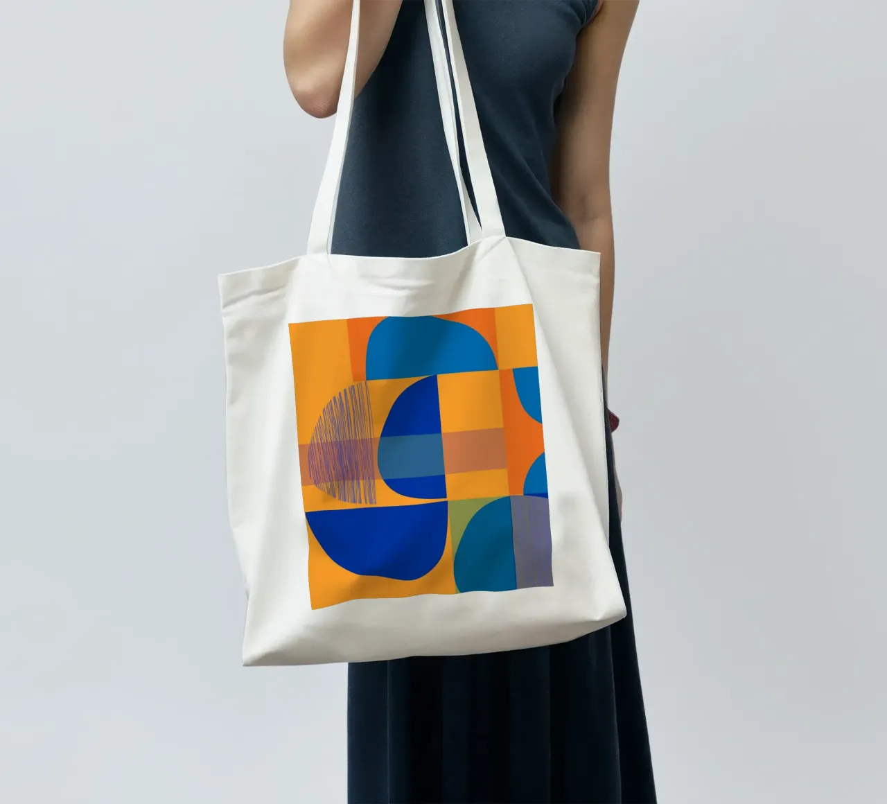 Abstract composition in yellow and indigo borsa in juta da MirimoART