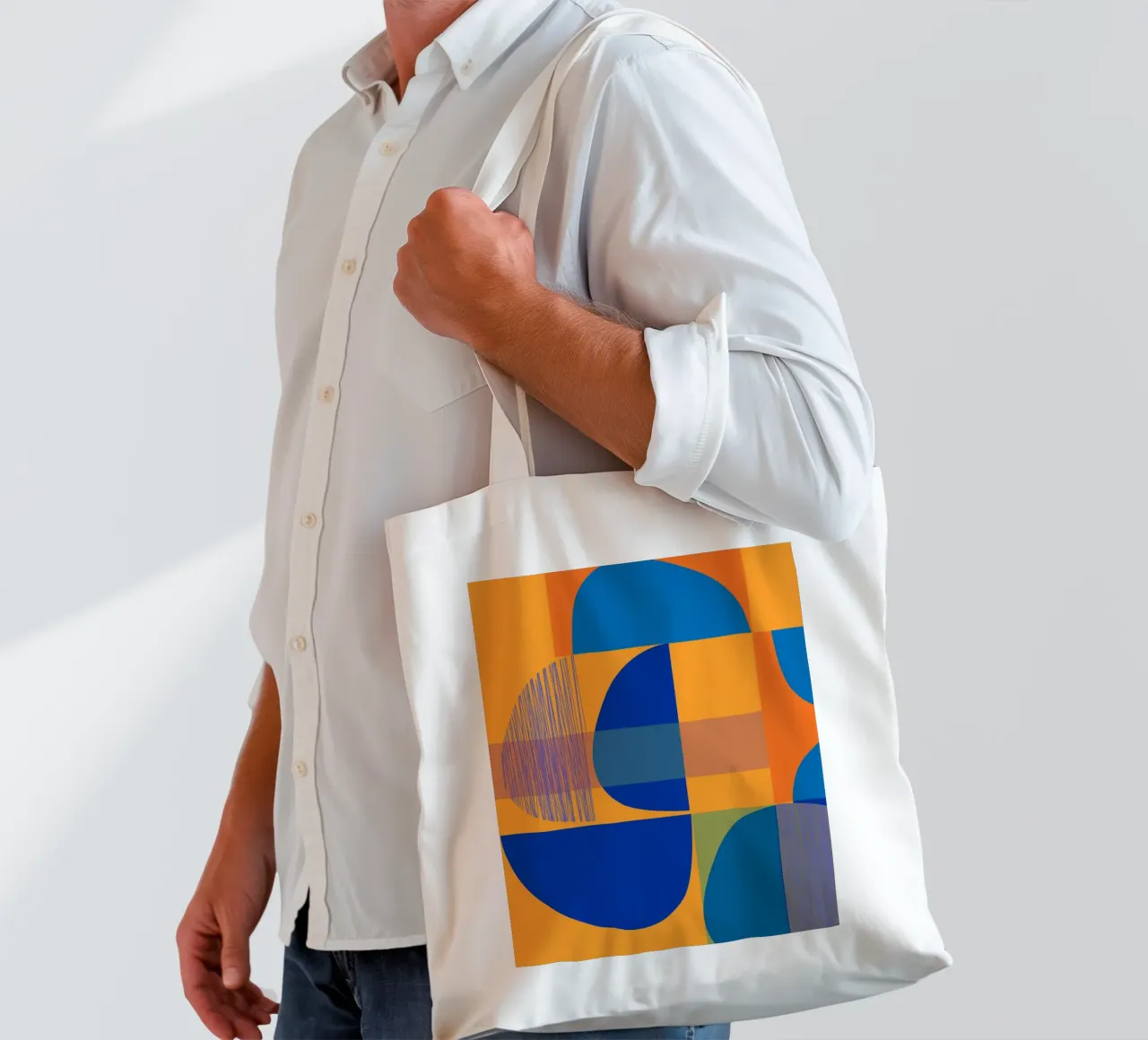 Abstract composition in yellow and indigo borsa in juta da MirimoART