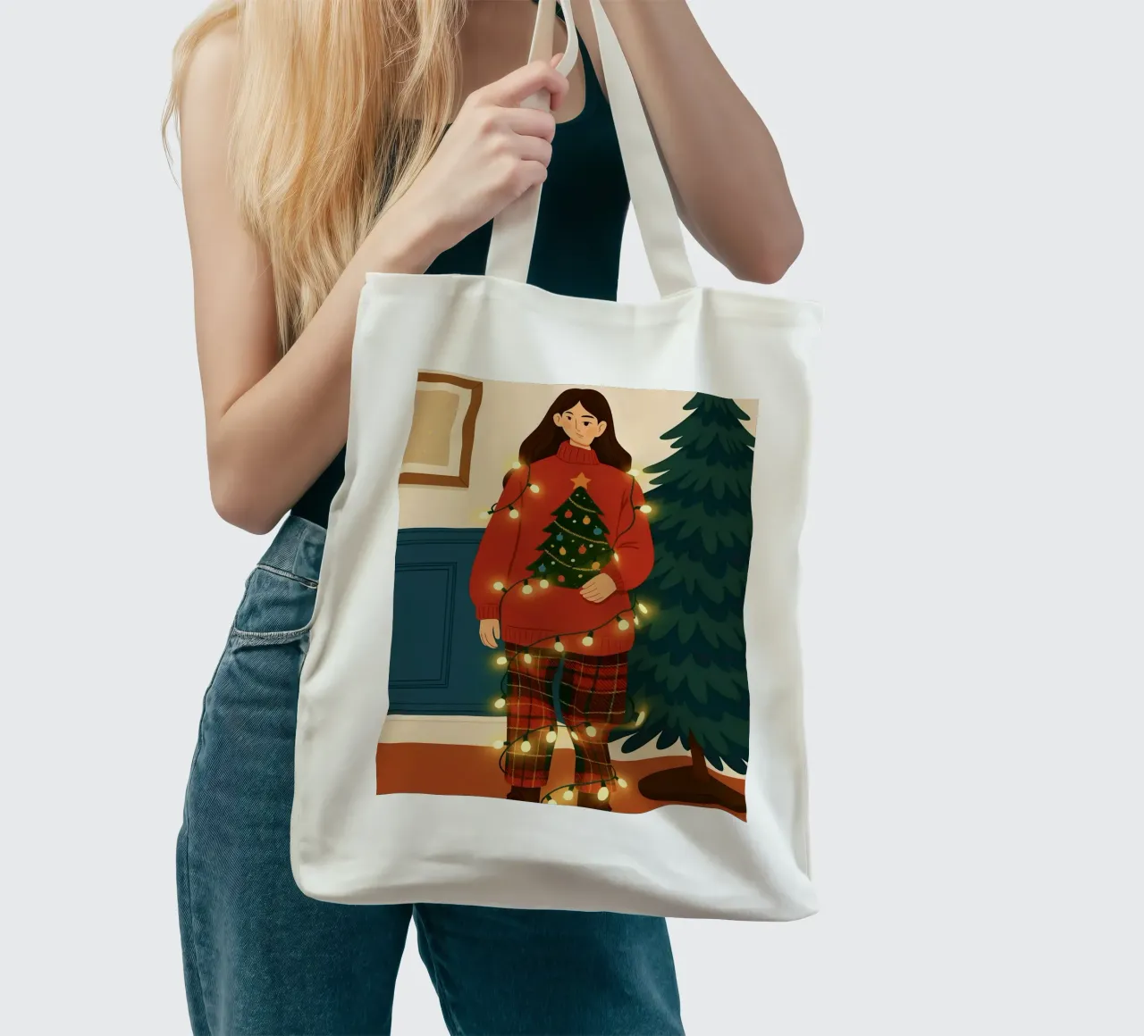 LUCI DI NATALE AGGROVIGLIATE borsa in juta da CHRISTMAS ART