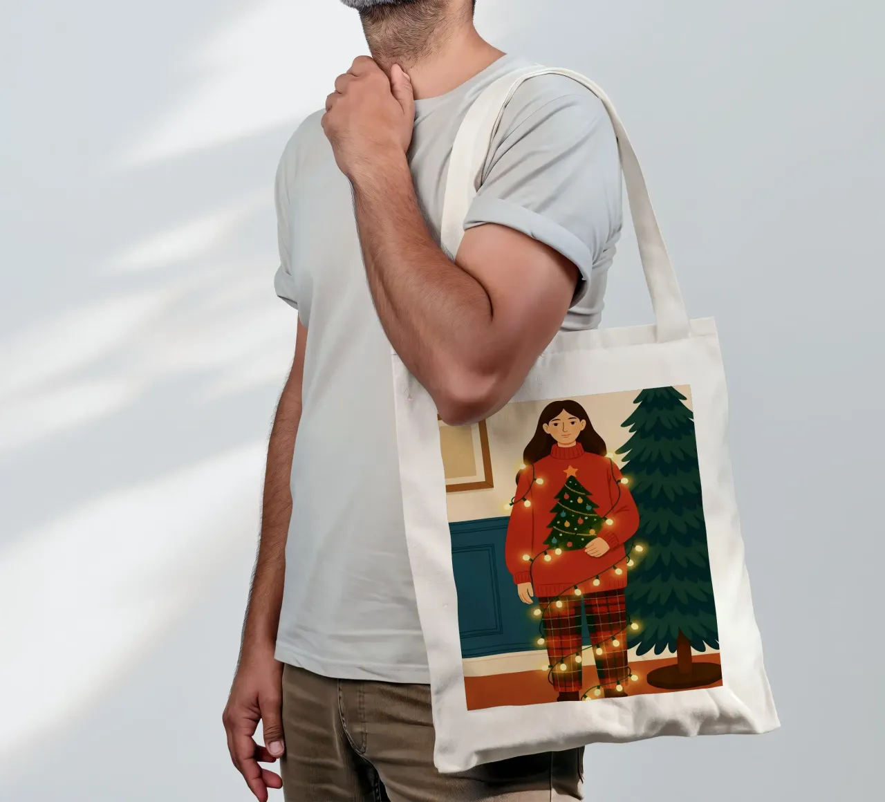 LUCI DI NATALE AGGROVIGLIATE borsa in juta da CHRISTMAS ART