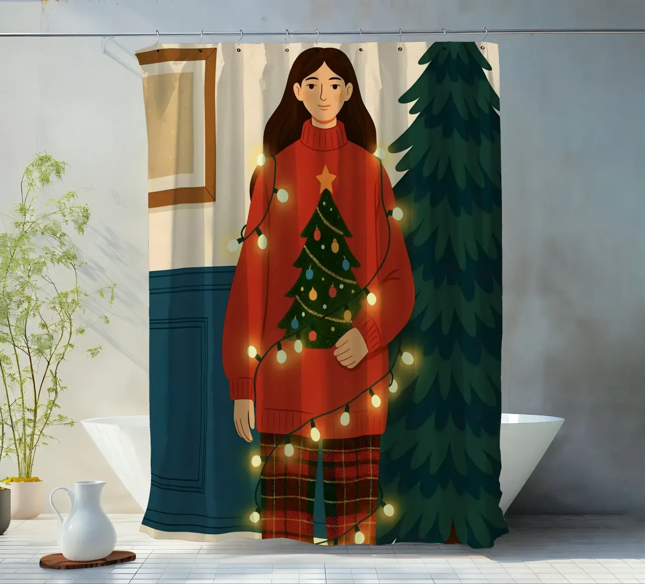 LUCI DI NATALE AGGROVIGLIATE tenda da doccia da CHRISTMAS ART