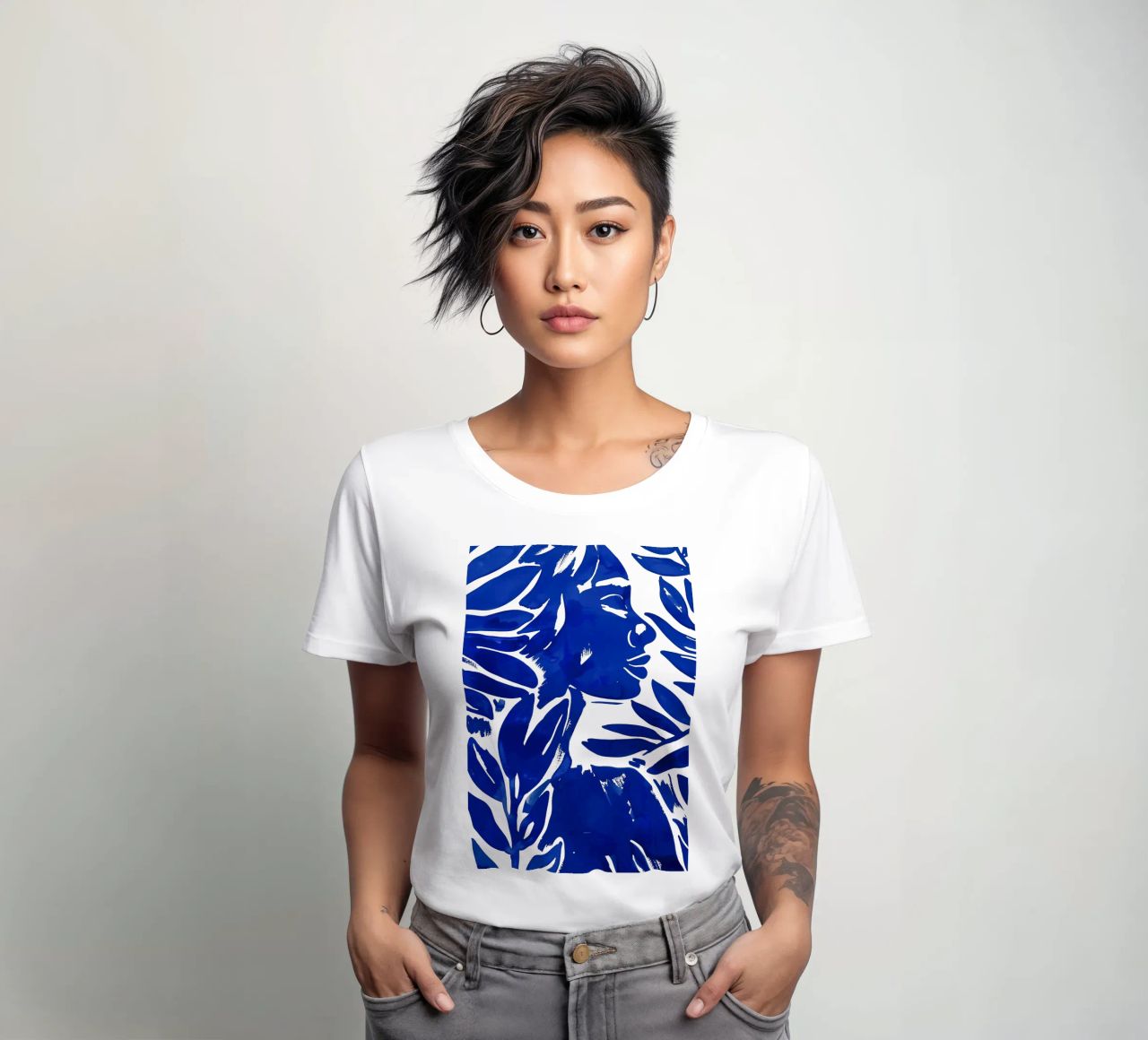 Blue Matisse Woman Painting women's fitted t-shirt by Autofocus