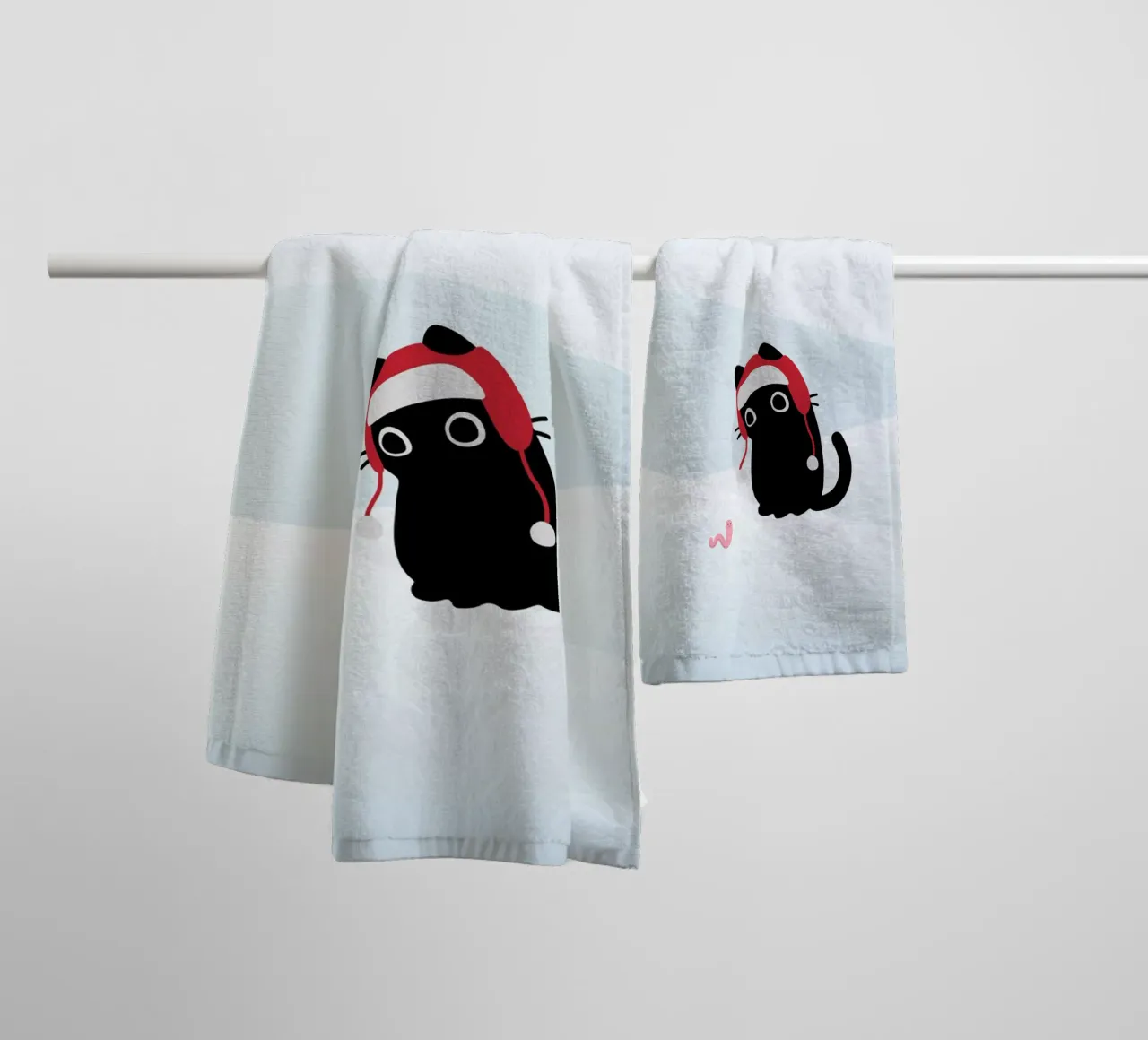 Cat & Worm #2 towel by Hightown Design