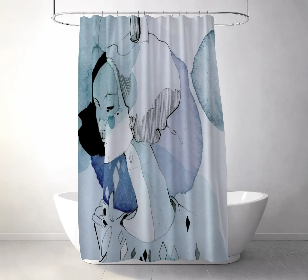 Miss Alva shower curtain by Ekaterina Koroleva