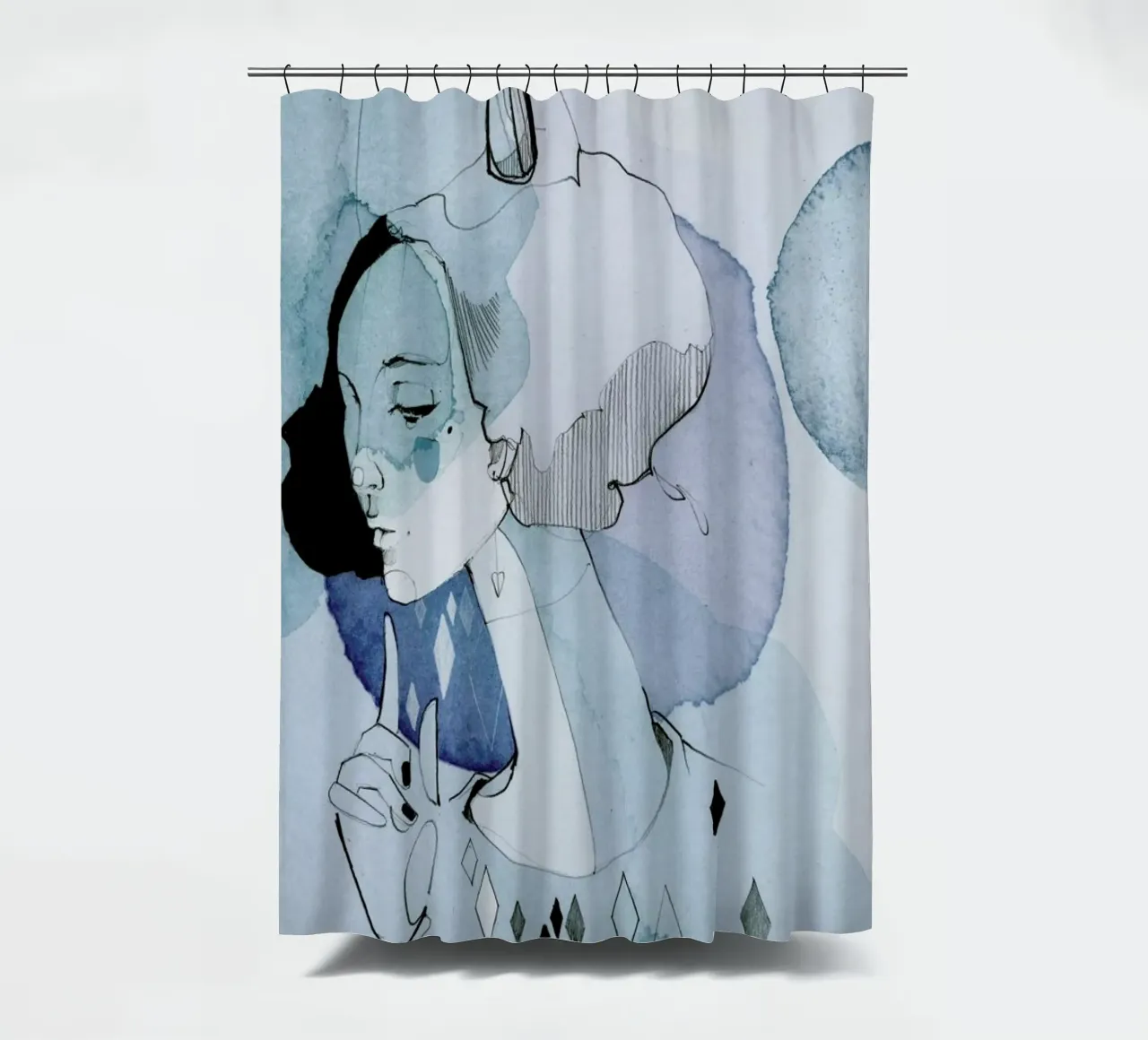 Miss Alva shower curtain by Ekaterina Koroleva
