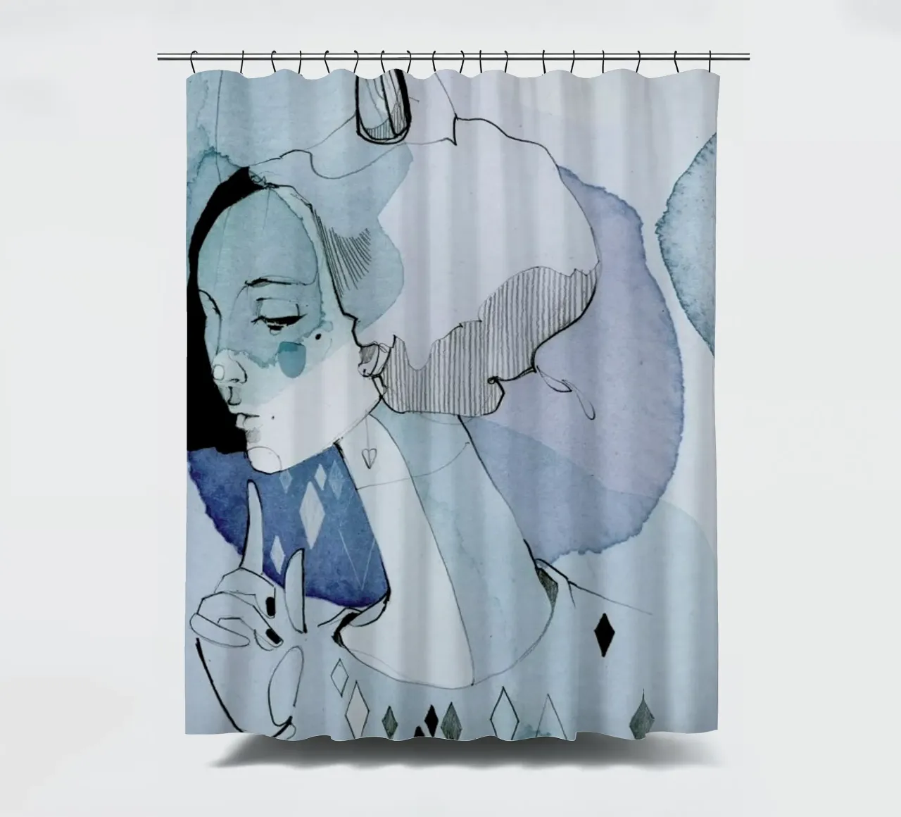 Miss Alva shower curtain by Ekaterina Koroleva